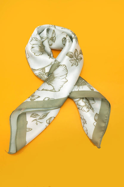Olive Petite Flower Print Silky Feel Bandana Scarf