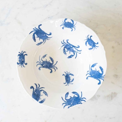 Watercolor Crab Serving Bowl   White/Blue   12x12x3.5