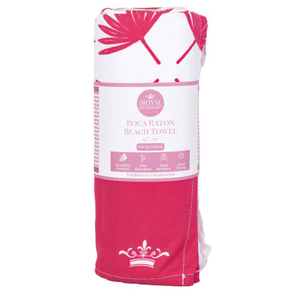 Boca Raton Beach Towel   Hot Pink/White   34x70