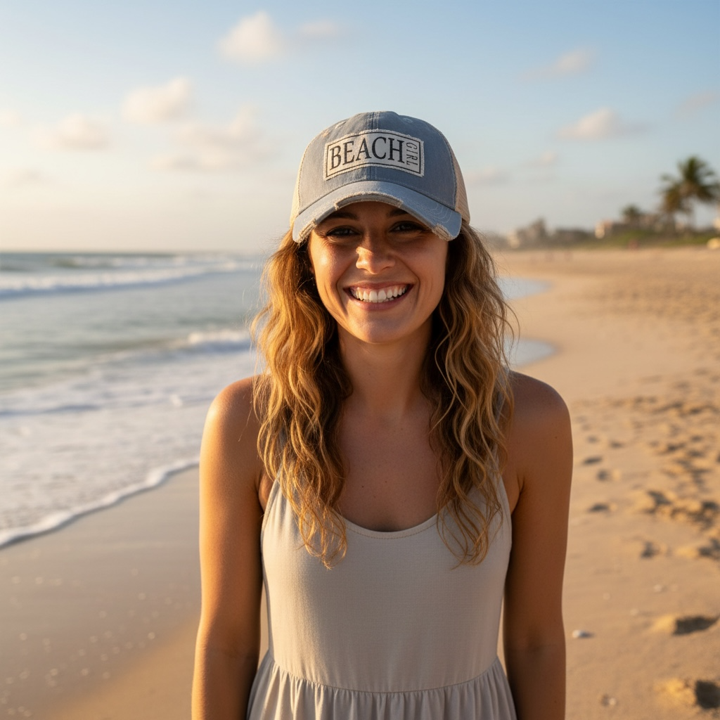 Beach Girl Distressed Trucker Hat Baseball Cap