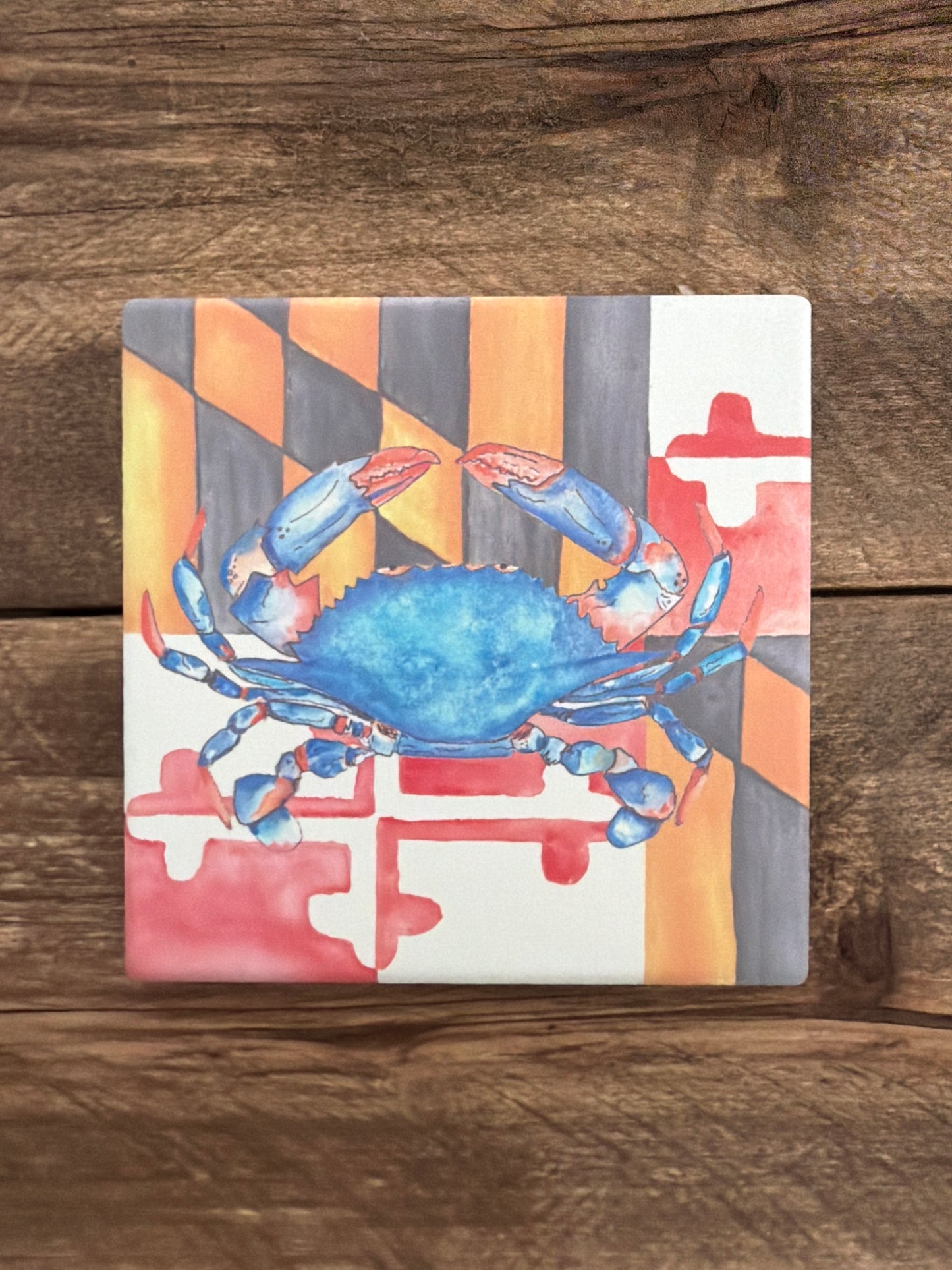Maryland Flag w/Crab Square Ceramic Coaster by Cheryl Zapata Art