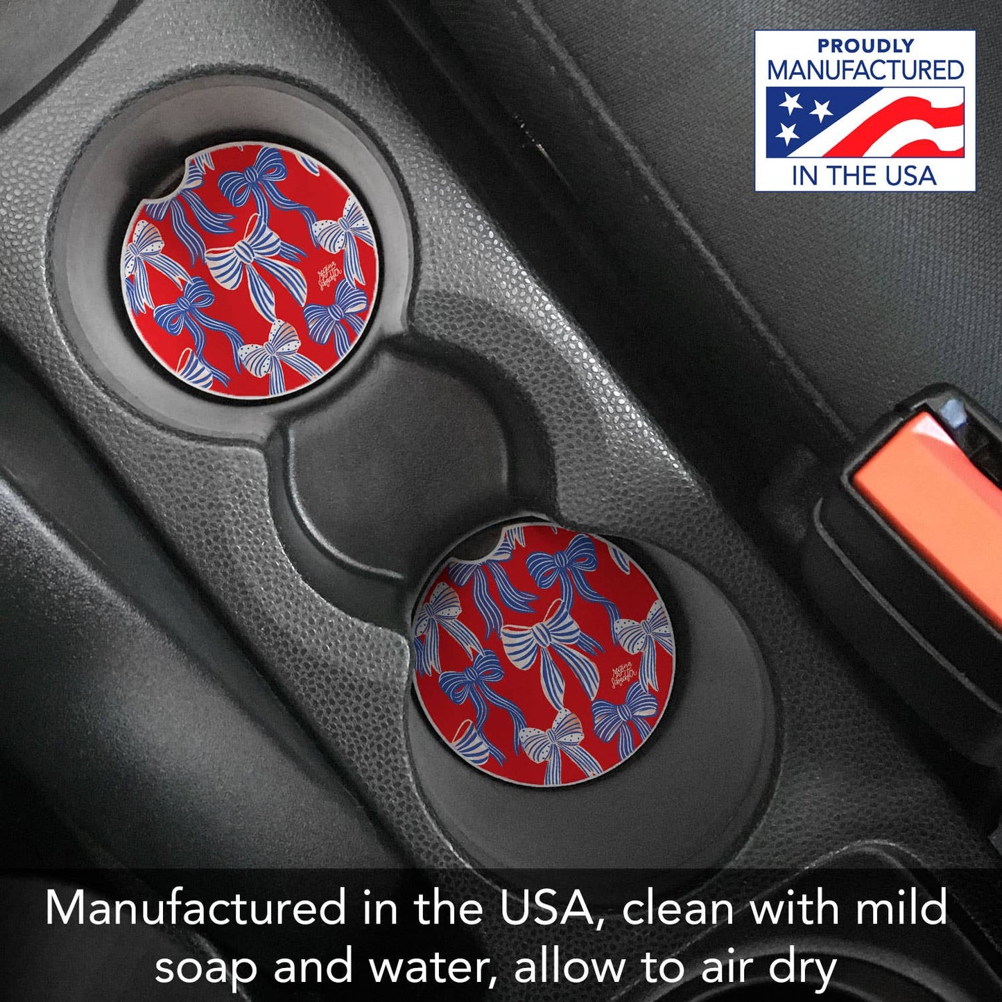 "Americana Bows" Absorbent Stone Car Coaster 1pk