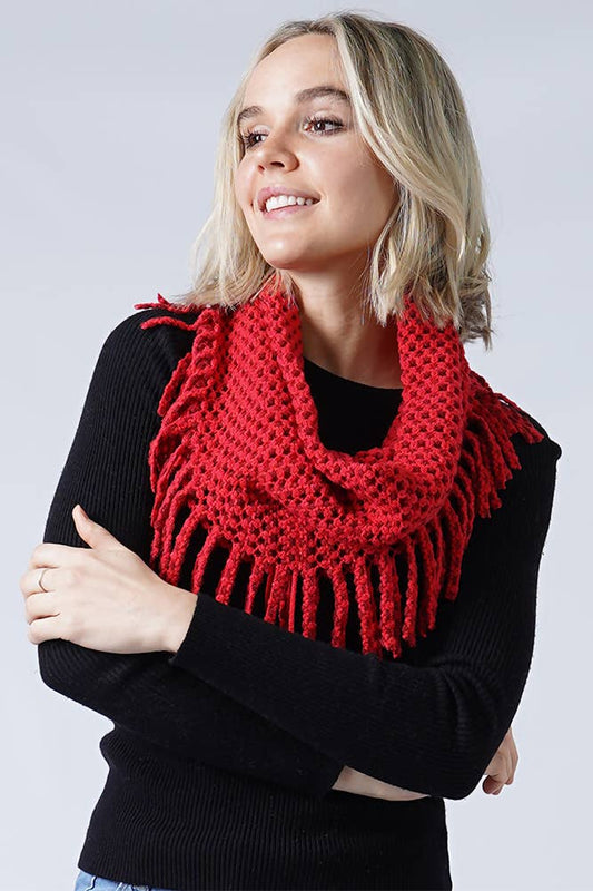 Coral Two Tone Tube Scarf with Fringe