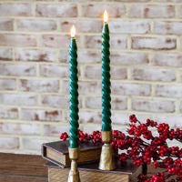 2 PC Green LED Twist Taper Candle
