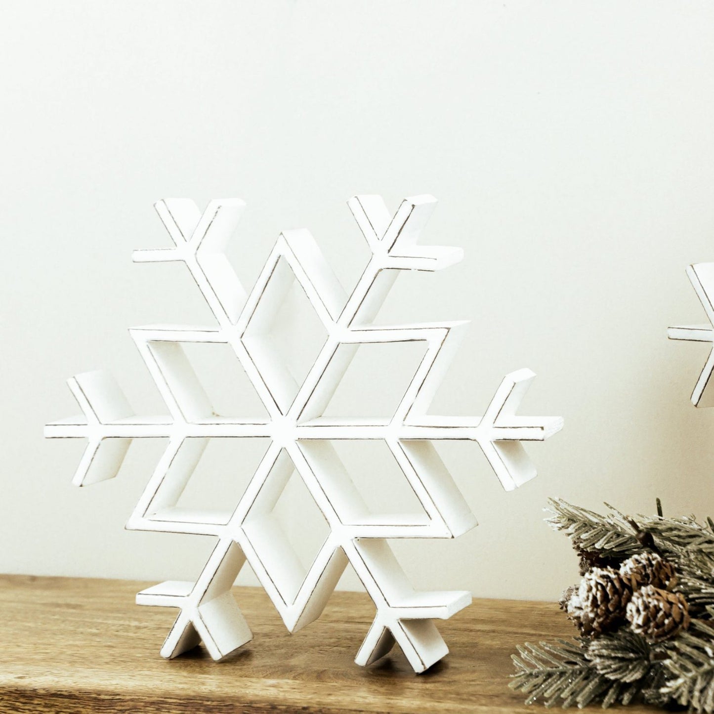 12" White Wash Wood Snowflake