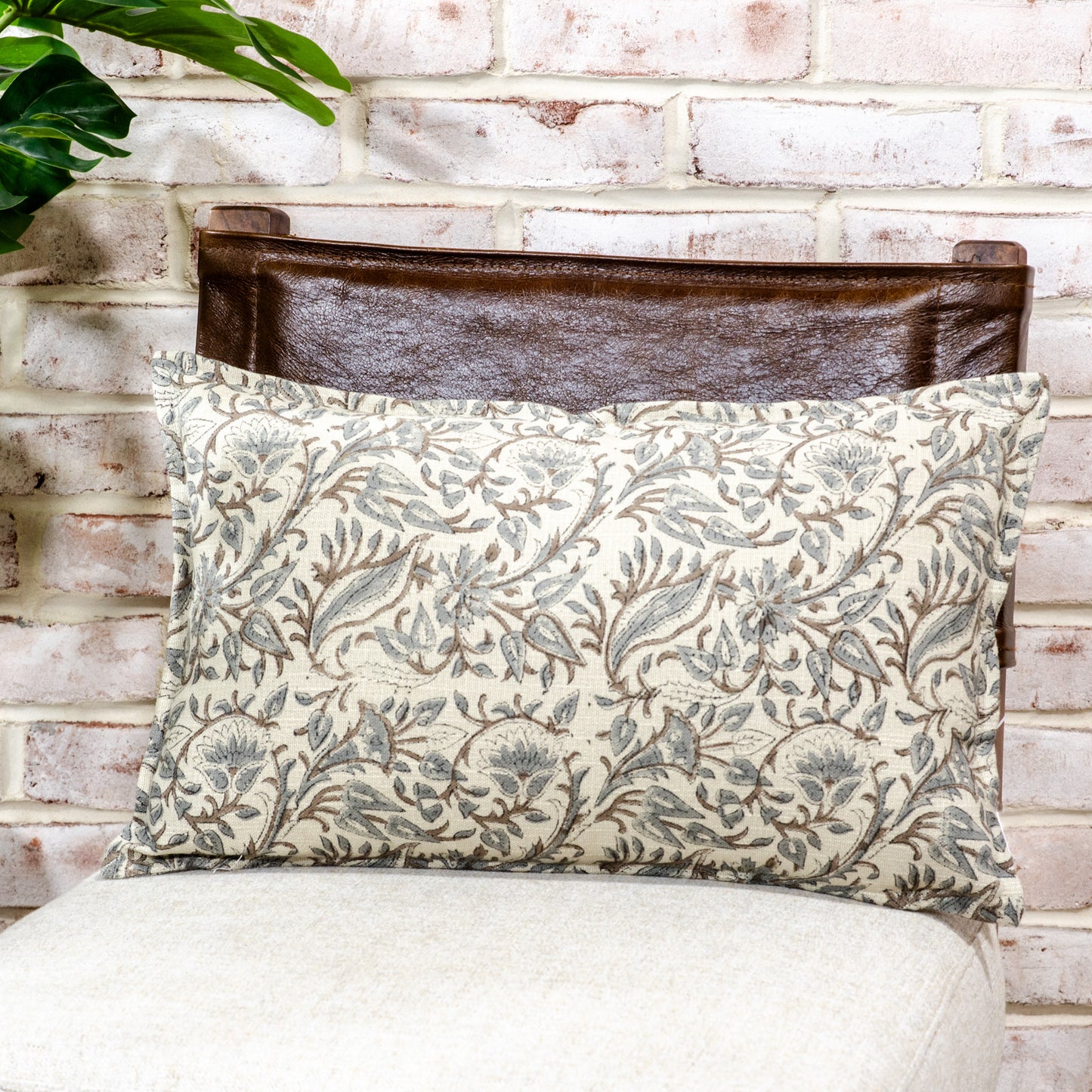 Brown & Grey Floral Pillow