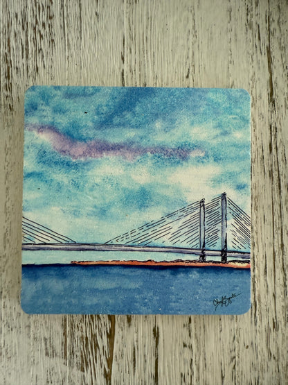 IR Bridge Wooden Coaster by Cheryl Zapata Art