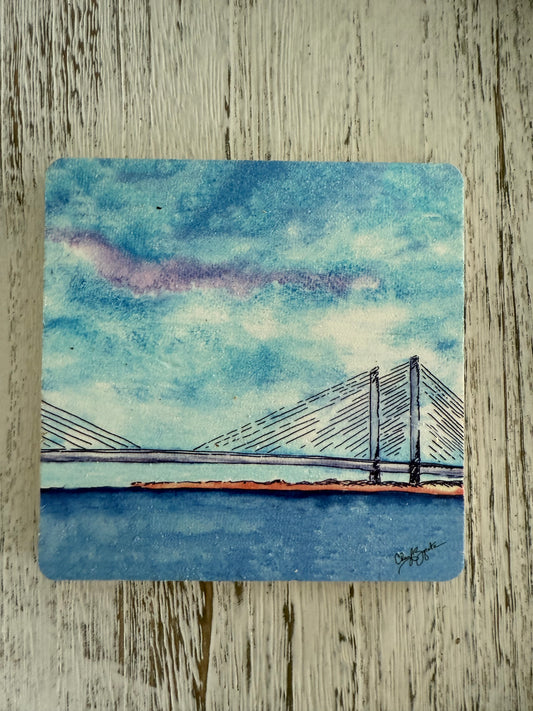 IR Bridge Wooden Coaster by Cheryl Zapata Art