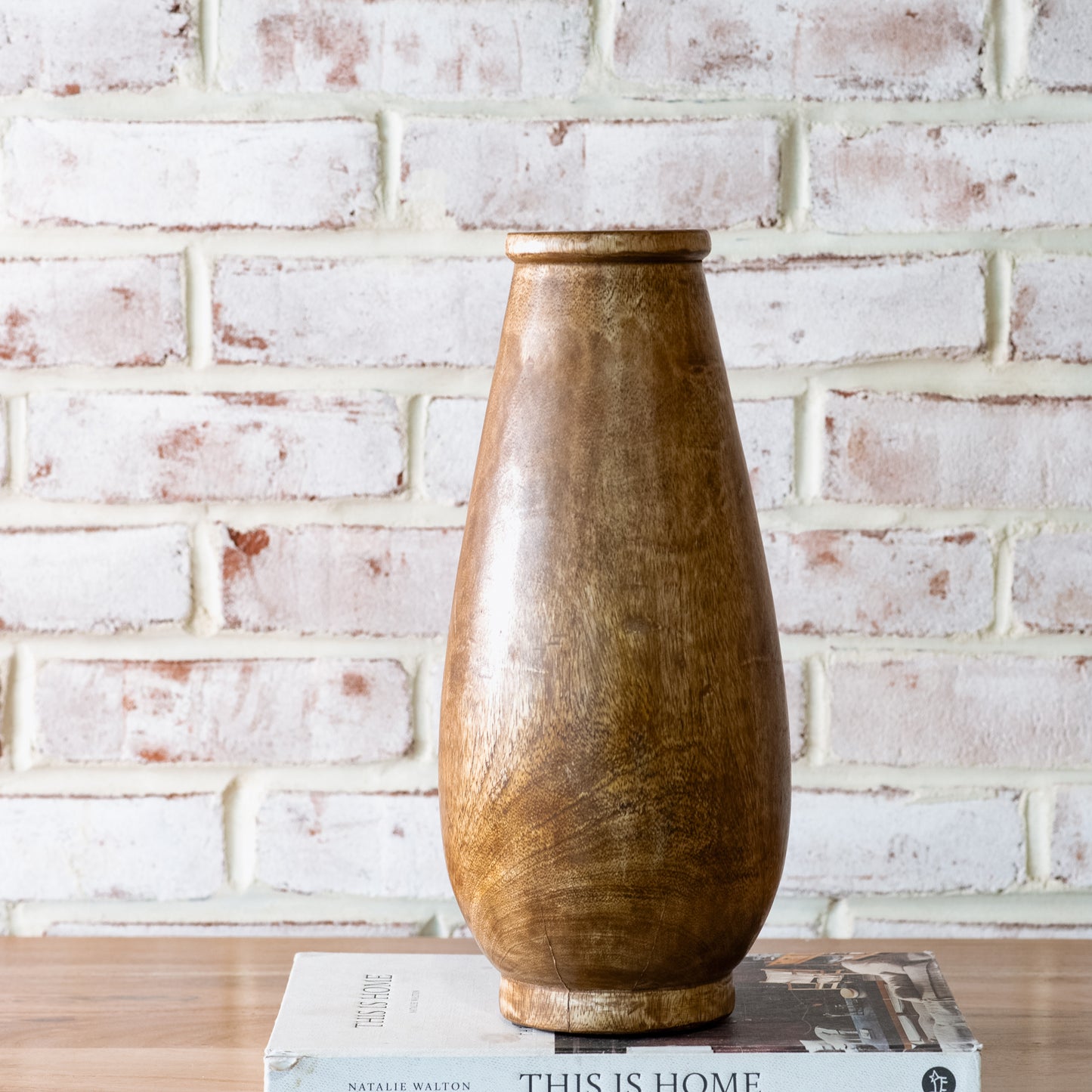 13" Mango Wood Elliptical Vase