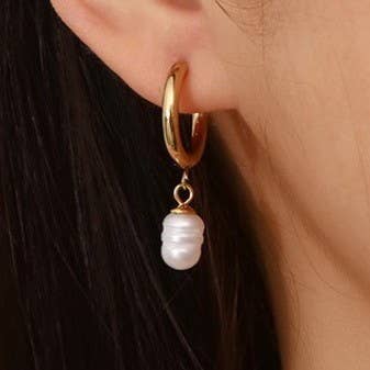 Pearl Drop Hoop Huggie Earring