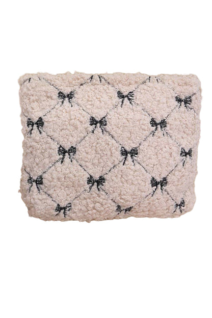 BOW SOFT LAMB WOOL COSMETIC POUCH BAG