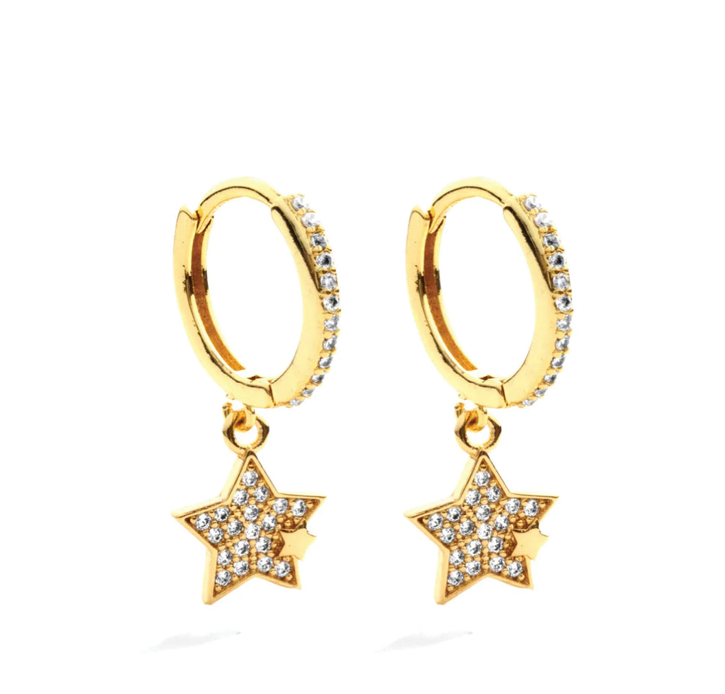 Gold Star Pave Huggie Earrings