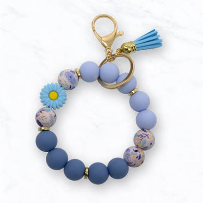 Beaded Daisy Flower Bracelet Keychain: Purple