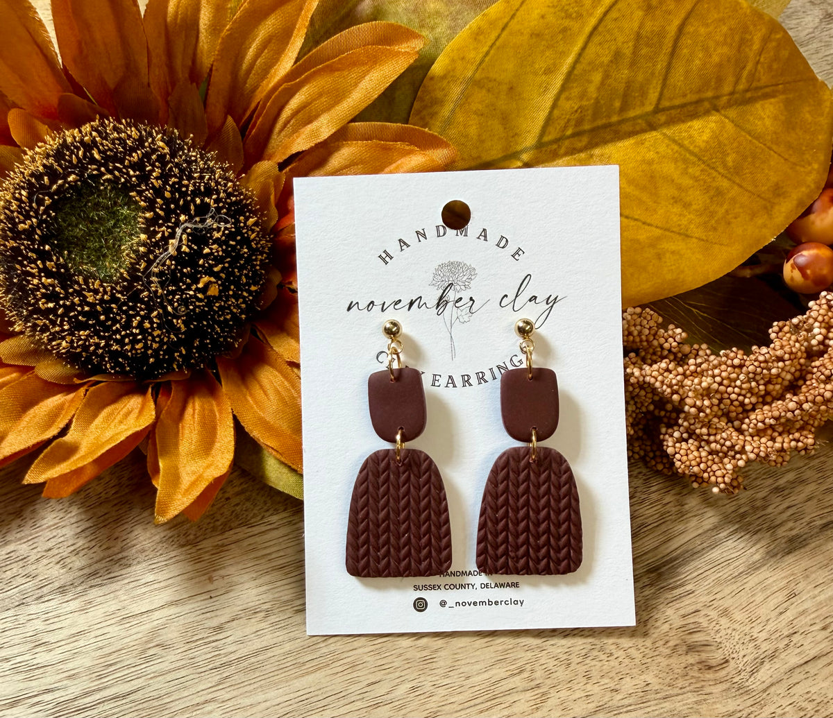 Deep Burgundy Sweater Texture 2 Tier Dangle