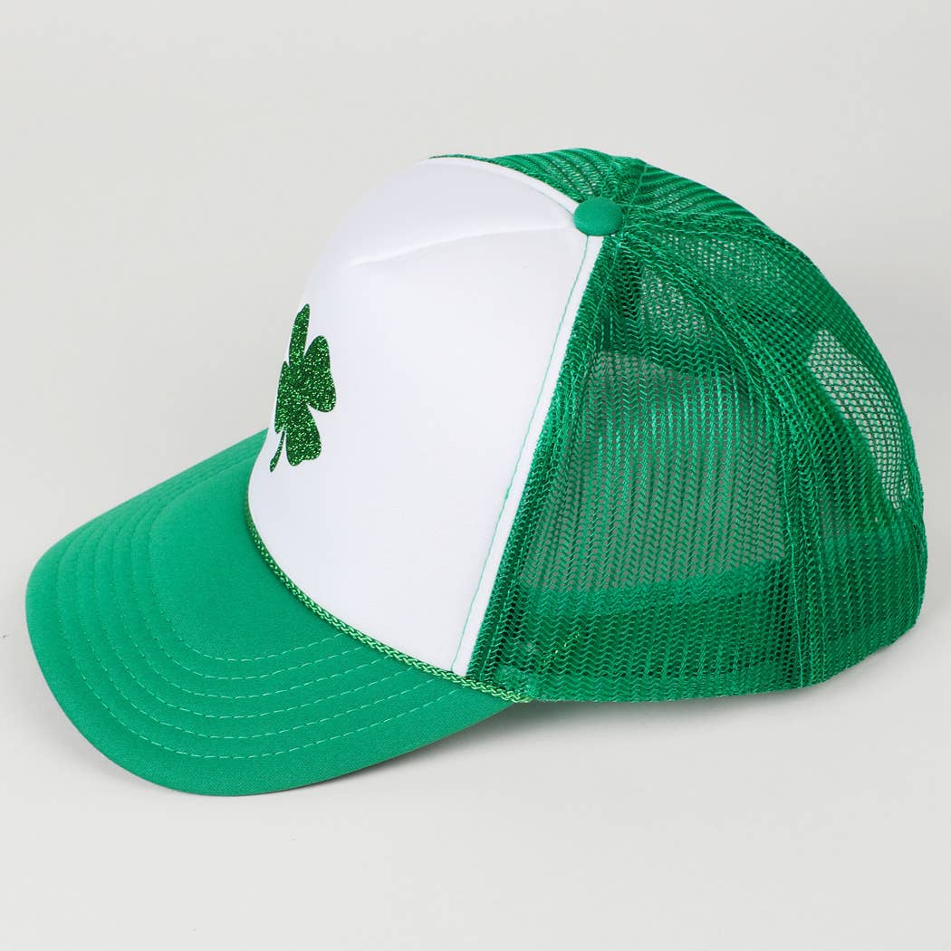 Glitter Four Leaf Clover Logo Foam Trucker Hat