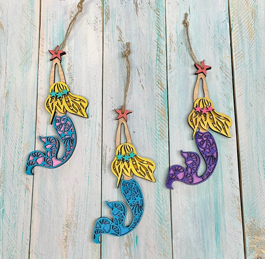Layered Wood Mermaid Ornament