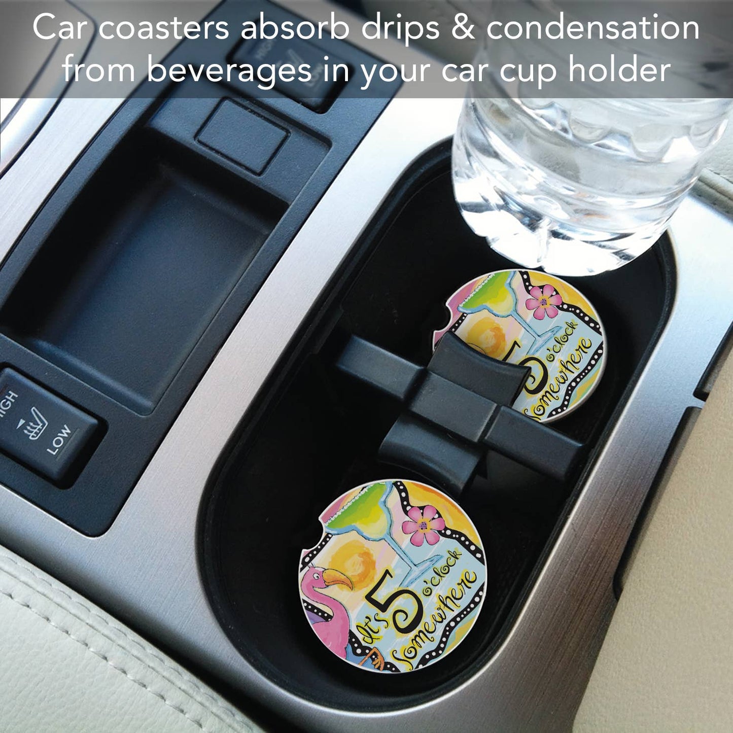 Five O'Clock Somewhere Absorbent Stone Car Coaster 1 Pk