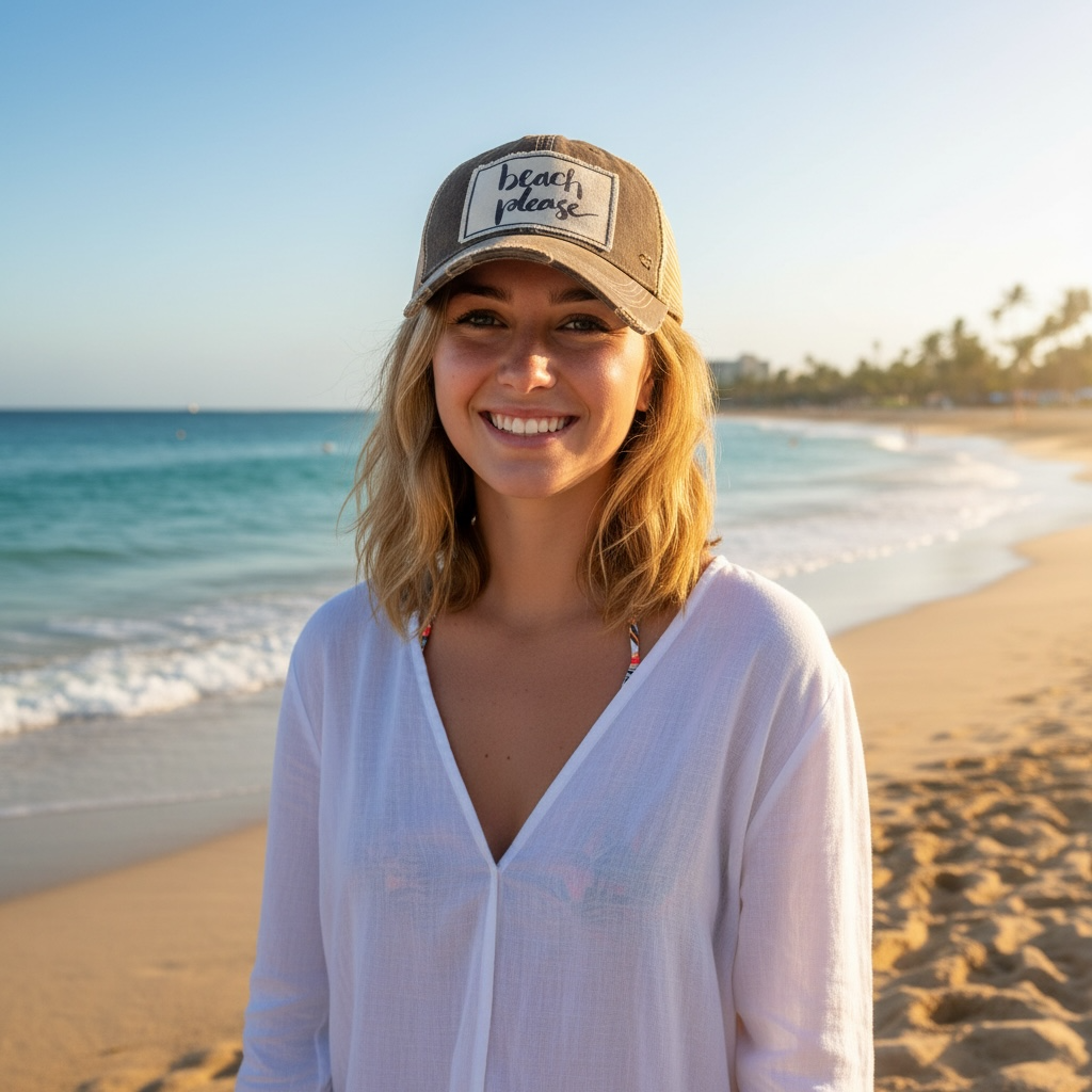 Beach Please Distressed Trucker Hat Baseball Cap