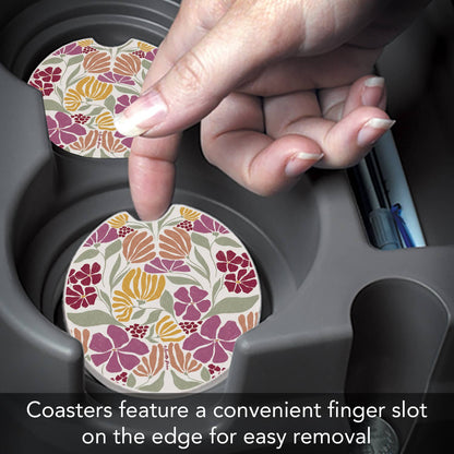 "Floral Melody" Absorbent Stone Car Coaster 1pk