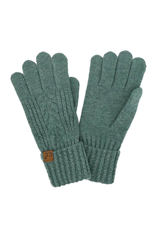 Forest Green Cable Knit Winter Gloves