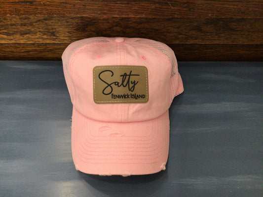 Lt. Pink Salty Fenwick Island Leather Patch Hat