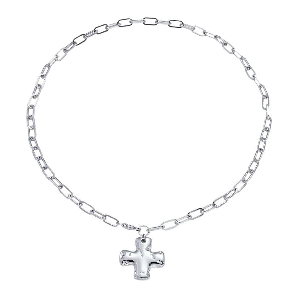 Silver Notable Hammered Cross Necklace