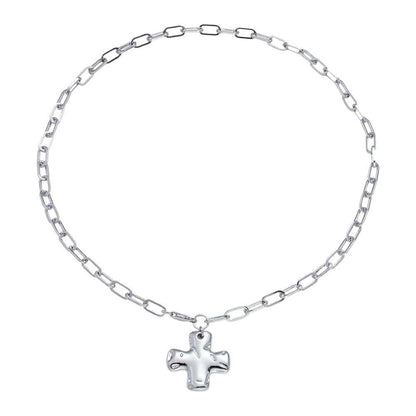Silver Notable Hammered Cross Necklace