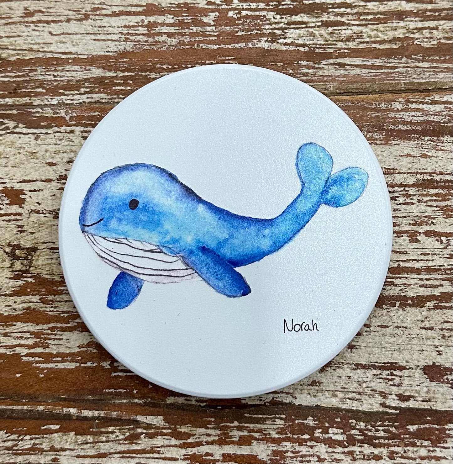 Whale Round Ceramic Coaster by Norah Marie