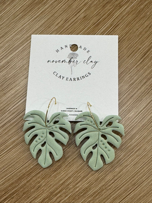 Sage Monstera Leaf Hoop
