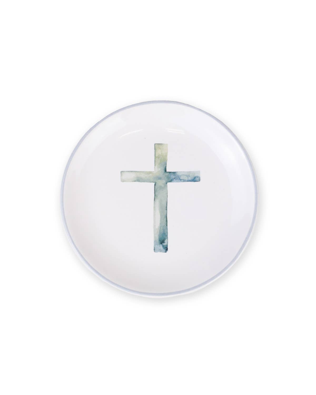 Watercolor Cross Trinket Dish   White/Ice   4"