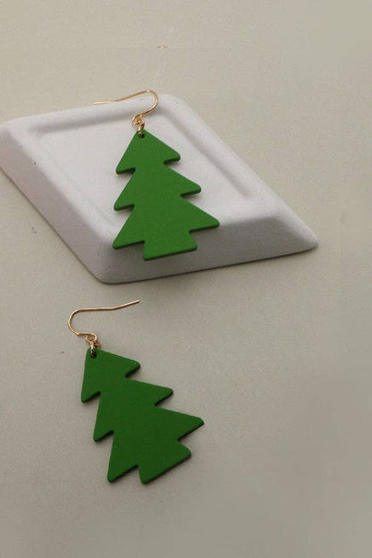 Wood Christmas Tree Earrings