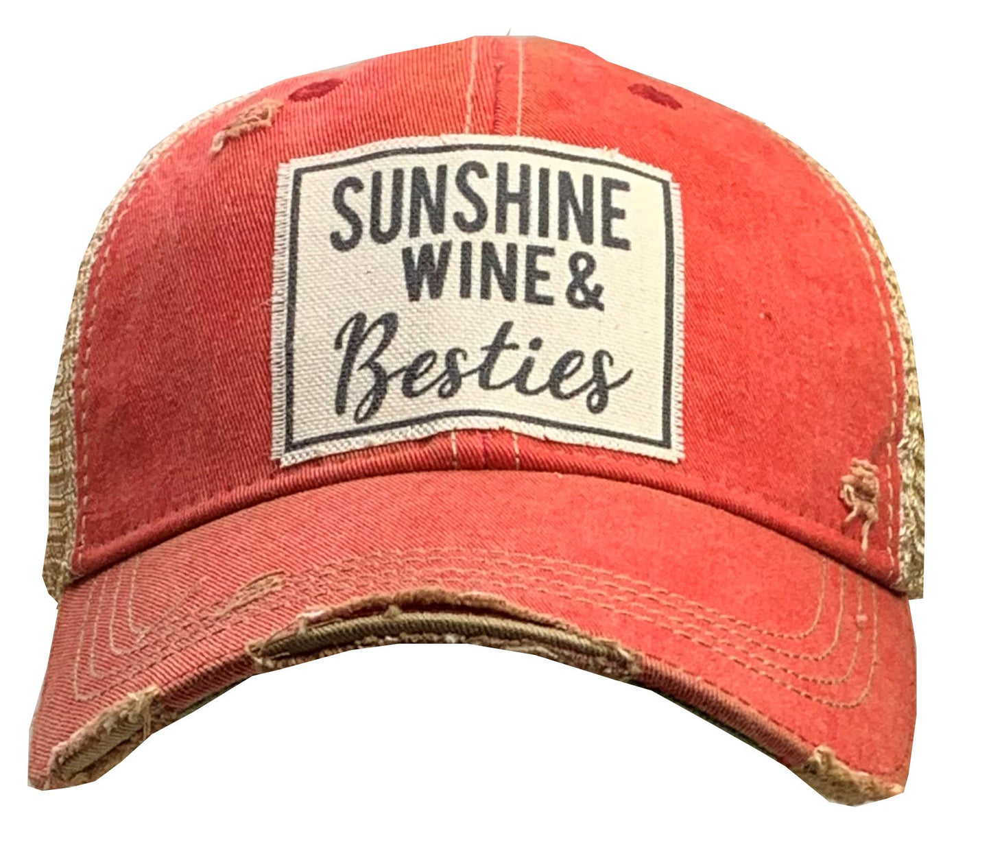 Sunshine Wine and Besties Distressed Trucker Hat Baseball