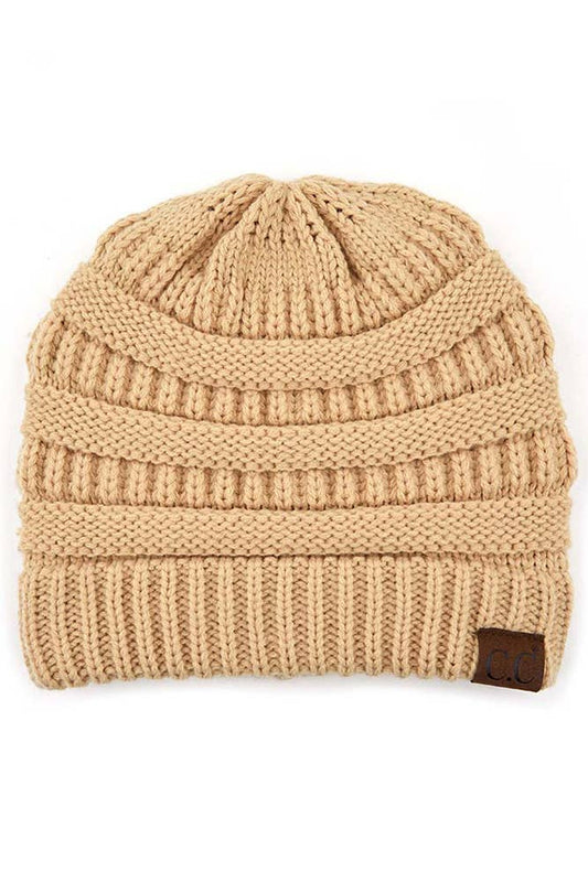 Peanut Beige Cable Knit Classic Beanie Winter Hat