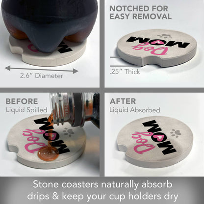 Dog Mom Absorbent Stone Car Coaster 1 Pk