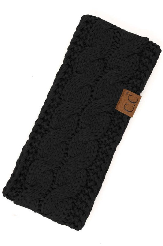 Black Cable Knit Solid Headband