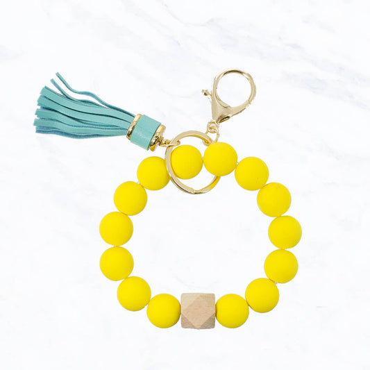 Ball Bracelet Keychain with Tassel Yellow/Teal
