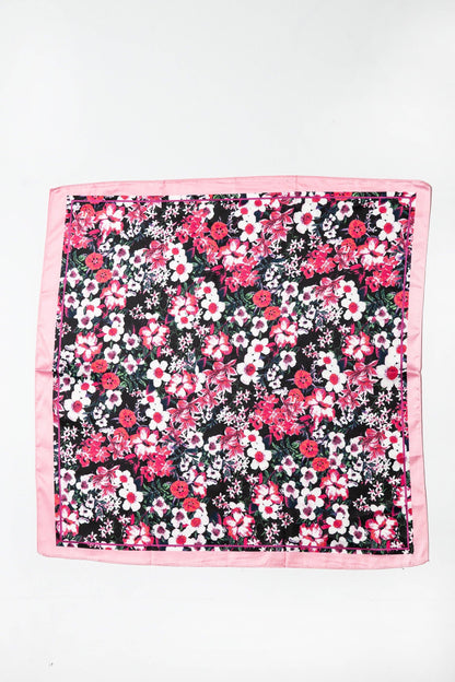 Pink Flower Print Silky Feel Bandana Scarf