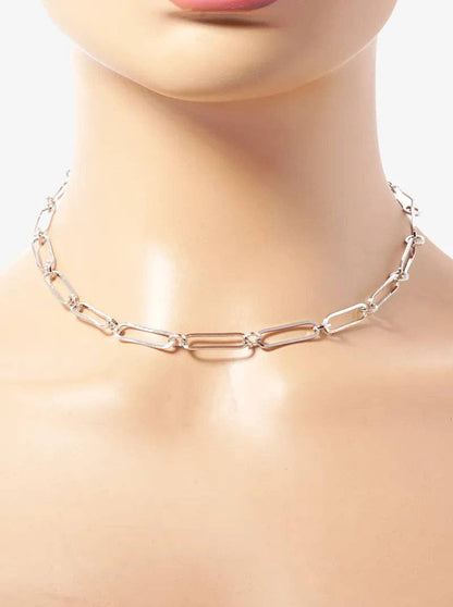 White Gold Dipped 20mm Flat Link Chain Necklace: Rhodium