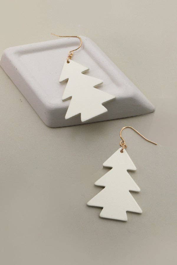 Wood Christmas Tree Earrings