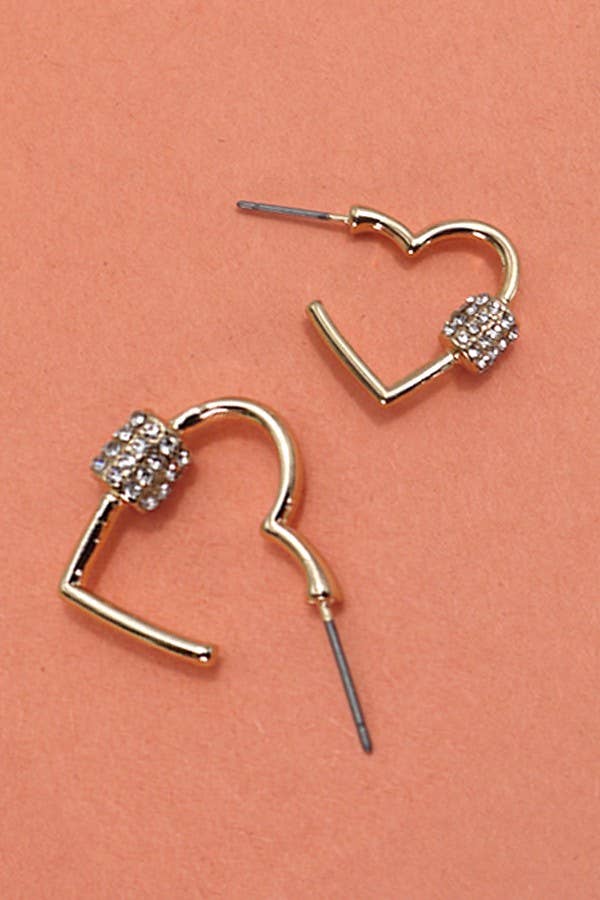 Carabiner Lock Rhinestone Heart Hoop Earring