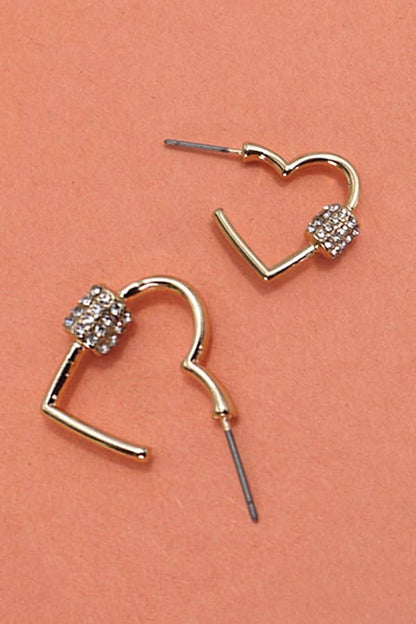 Carabiner Lock Rhinestone Heart Hoop Earring