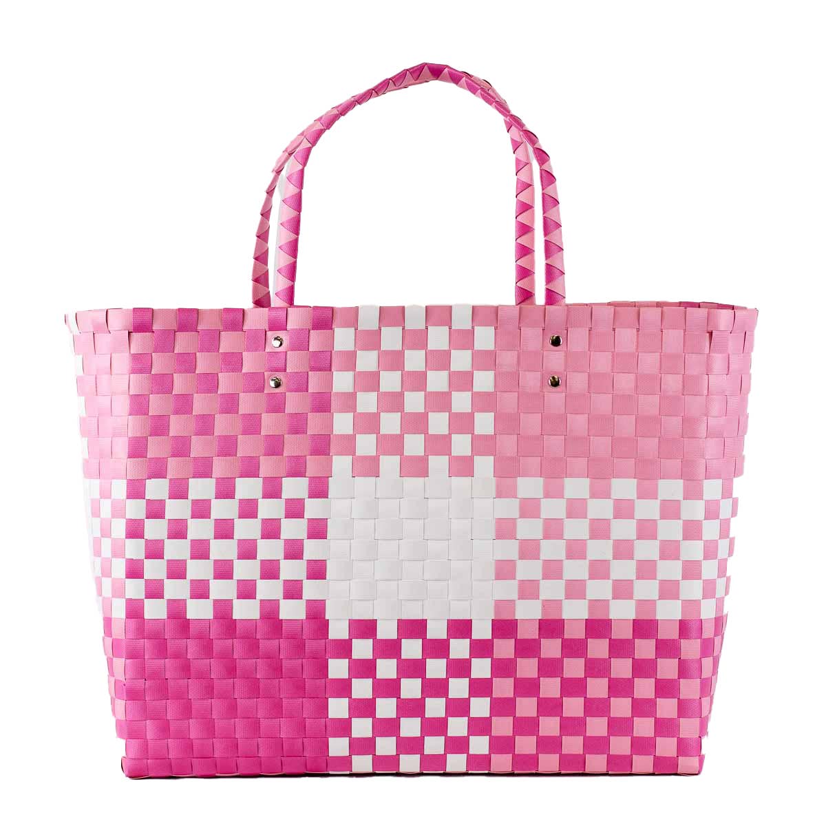 Heather Woven Beach Tote   White/Pink   17x14x5