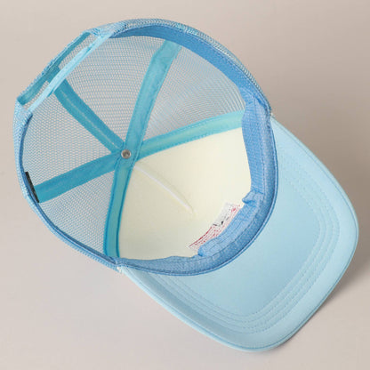 LIGHT BLUE / ONE SIZE American Flag Embroidered 2-Tone Foam Trucker Hat: