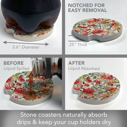 Americana Mood - Floral Absorbent Stone Car Coaster 1 Pk