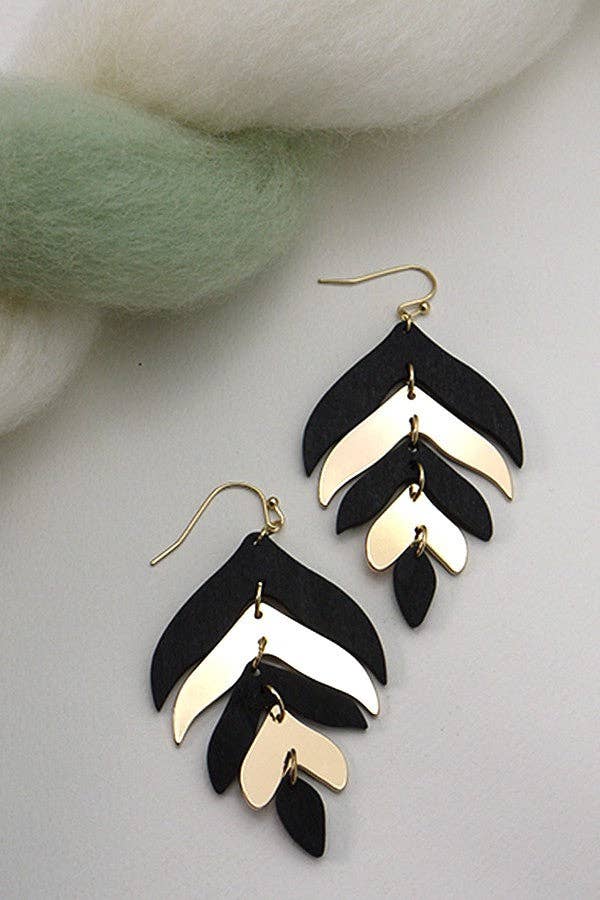 Wood & Metal Mix Leaf Drop Earrings