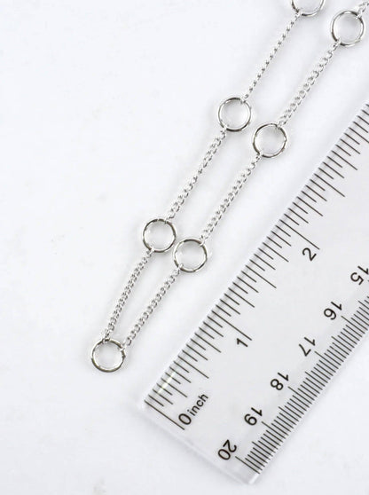 16 Inch Brass Circle Station Chain Necklace: White Gold Dipped