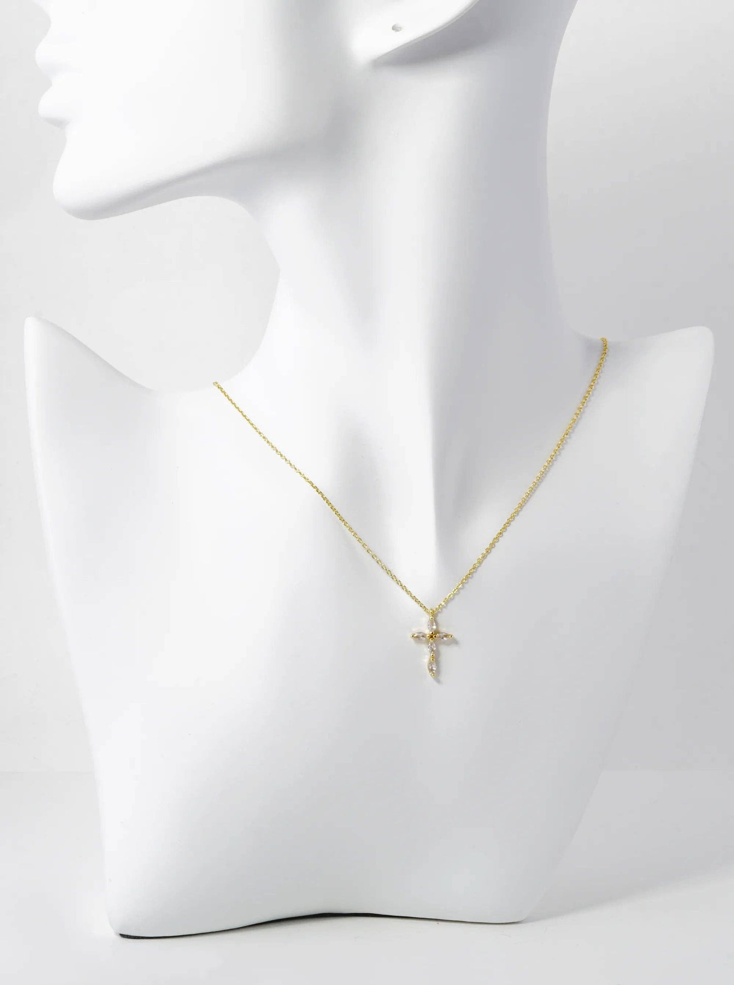 Gold 18K Gold Dipped Marquise Cubic Zirconia Cross Necklace