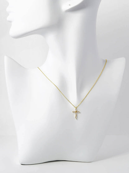 18K Gold Dipped Marquise Cubic Zirconia Cross Necklace: Rhodium