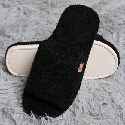 Black Open Toe Solid Luxury Soft Home Slippers