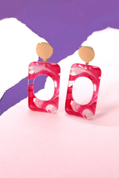 Hot Pink Acrylic Rectangular Earrings